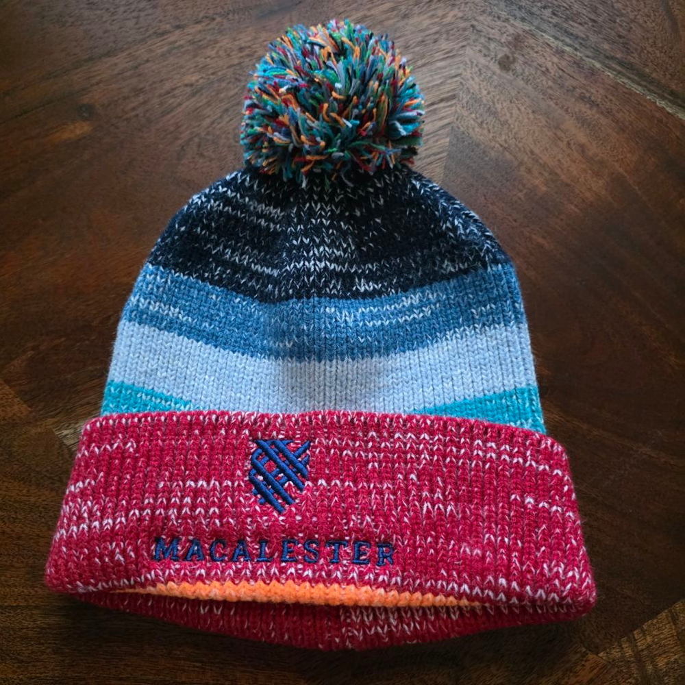 Kid's HitWear Macalester Red Multi-color Striped Pom-Pom Beanie Hat One Size
